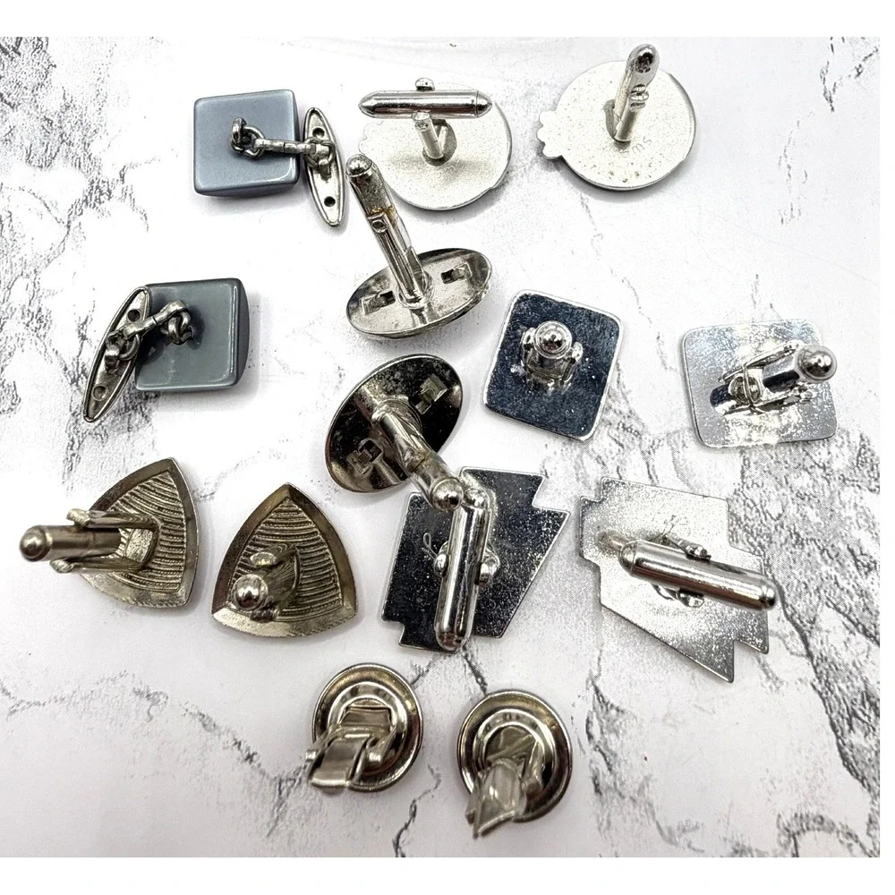 Vintage Silver Tone Mens Cufflink‎ Lot 7 Pairs Bulk Vintage Jewelry Lot Wearable